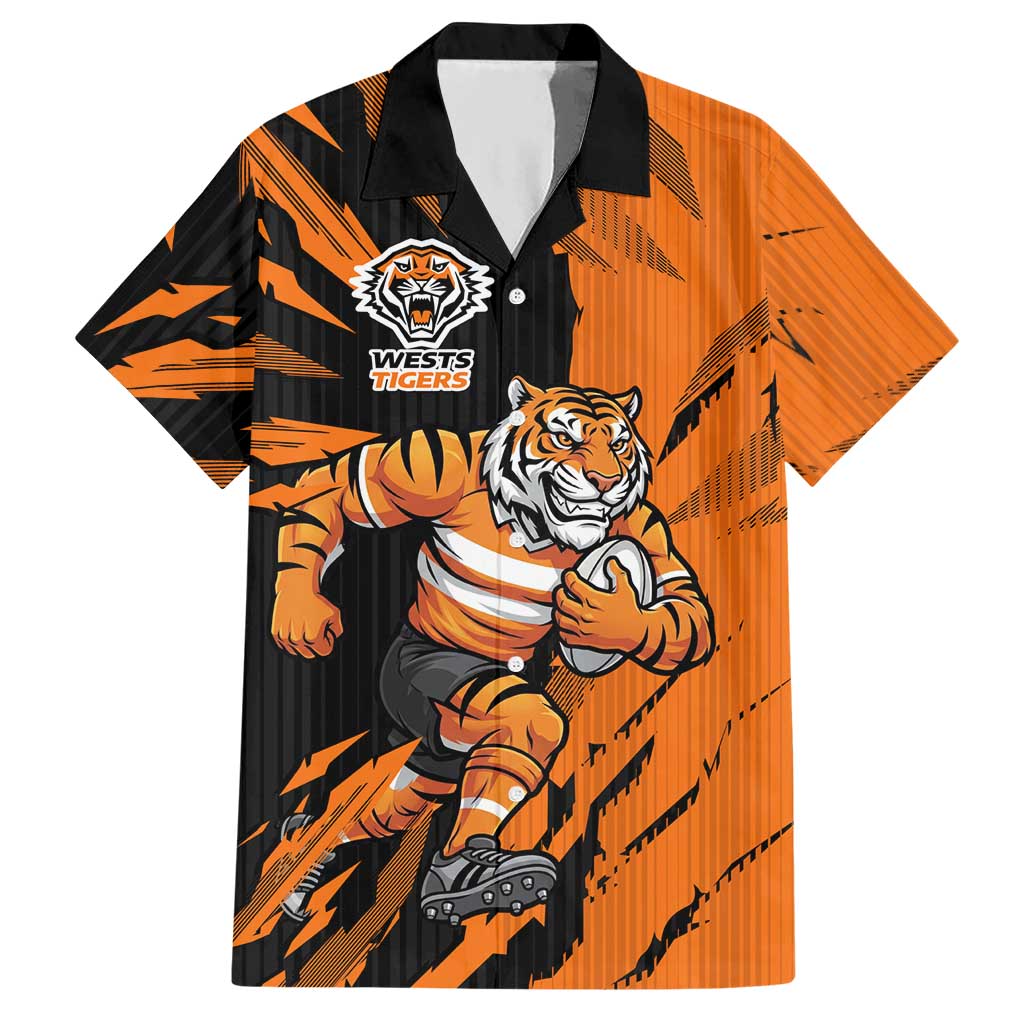 Personalized Wests Tigers Hawaiian Shirt Dynamic Lightning Mascot Rugby Australia