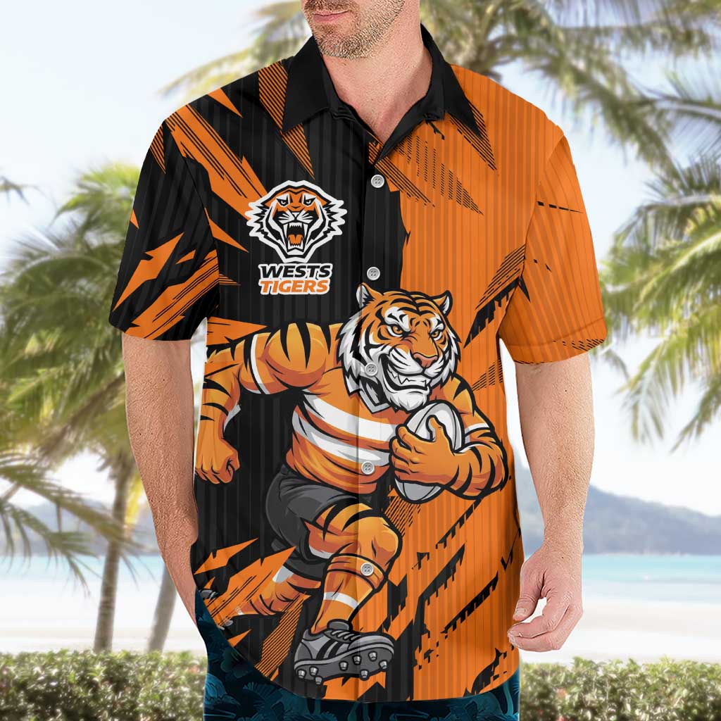 Personalized Wests Tigers Hawaiian Shirt Dynamic Lightning Mascot Rugby Australia