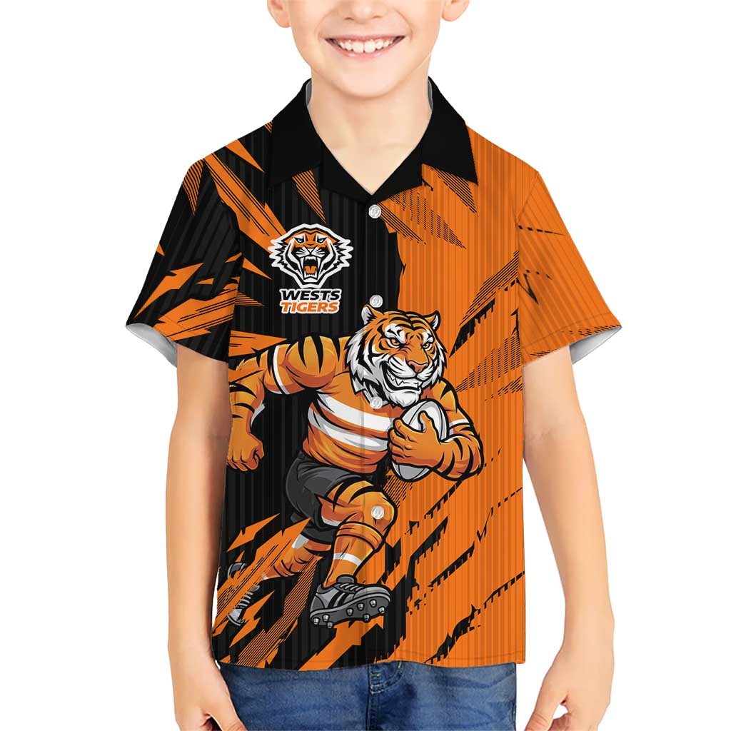 Personalized Wests Tigers Hawaiian Shirt Dynamic Lightning Mascot Rugby Australia