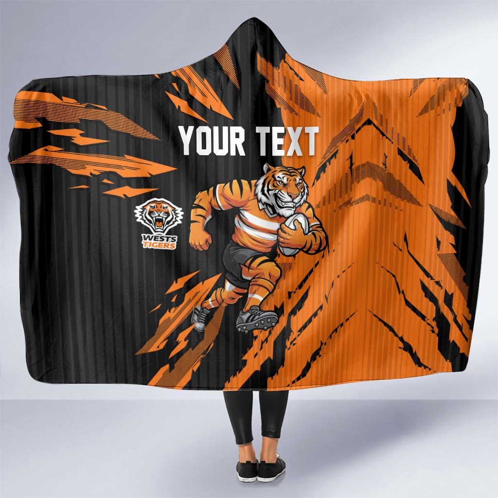 Personalized Wests Tigers Hooded Blanket Dynamic Lightning Mascot Rugby Australia