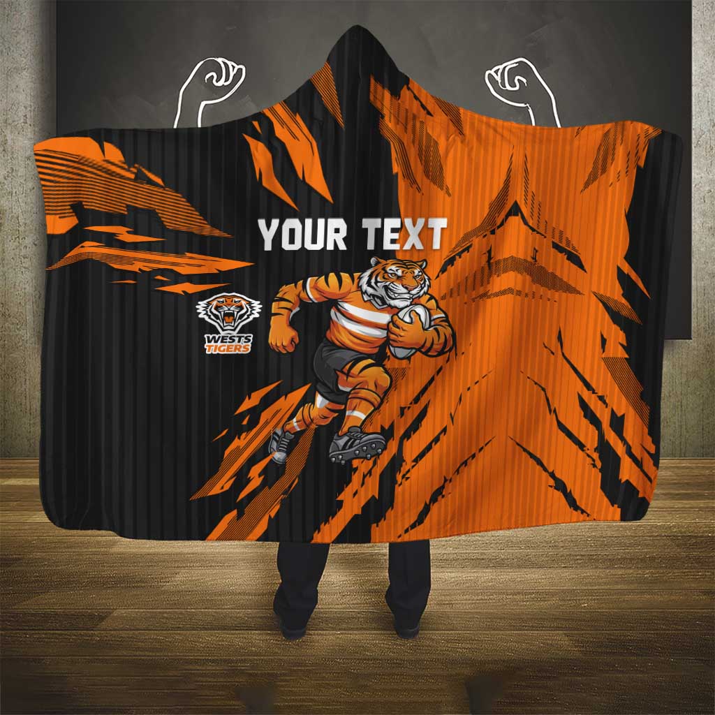Personalized Wests Tigers Hooded Blanket Dynamic Lightning Mascot Rugby Australia