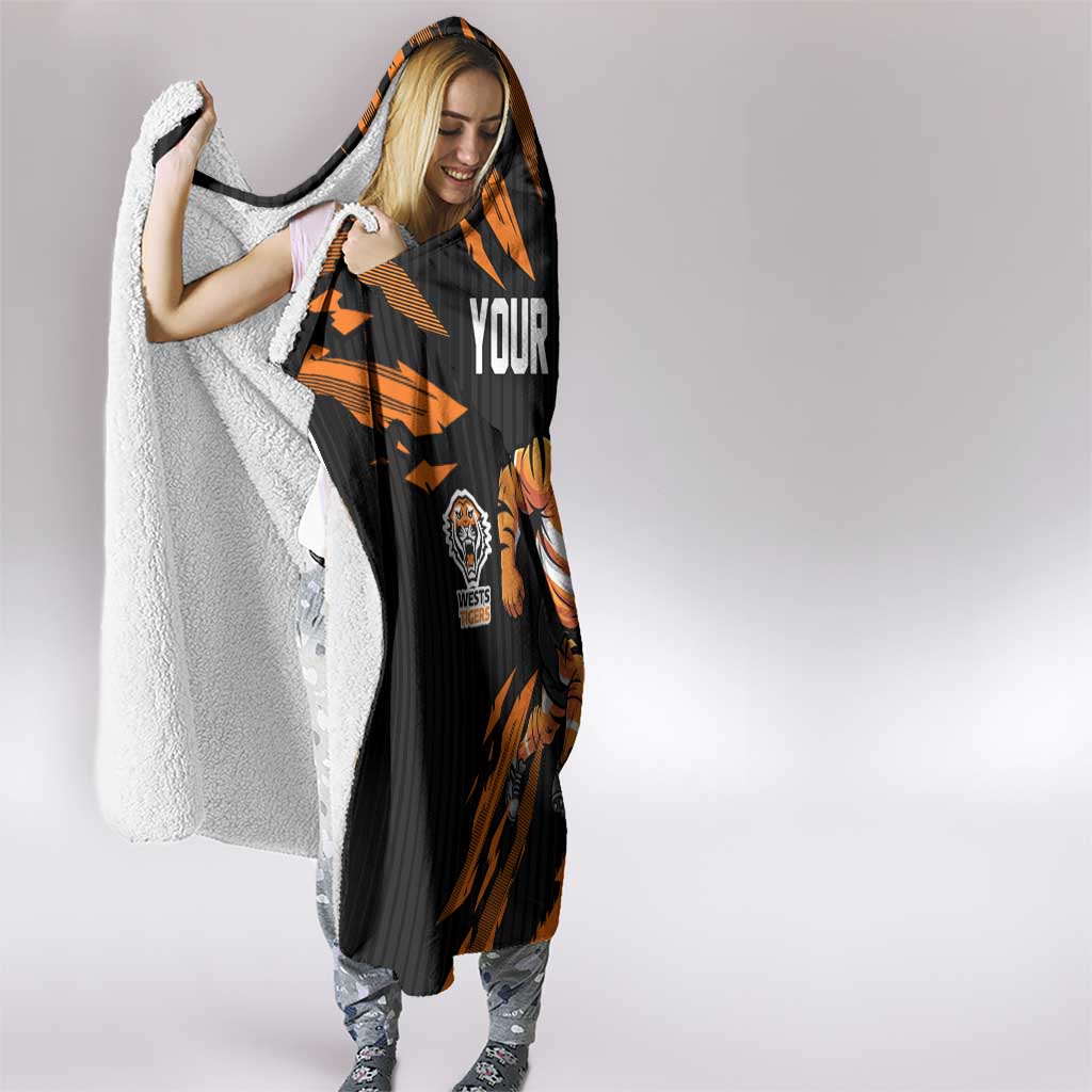 Personalized Wests Tigers Hooded Blanket Dynamic Lightning Mascot Rugby Australia