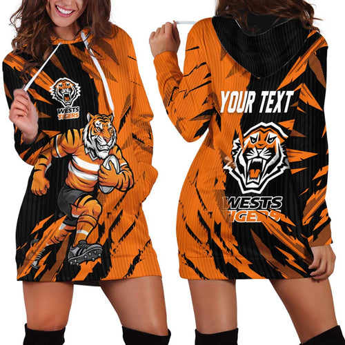 Personalized Wests Tigers Hoodie Dress Dynamic Lightning Mascot Rugby Australia