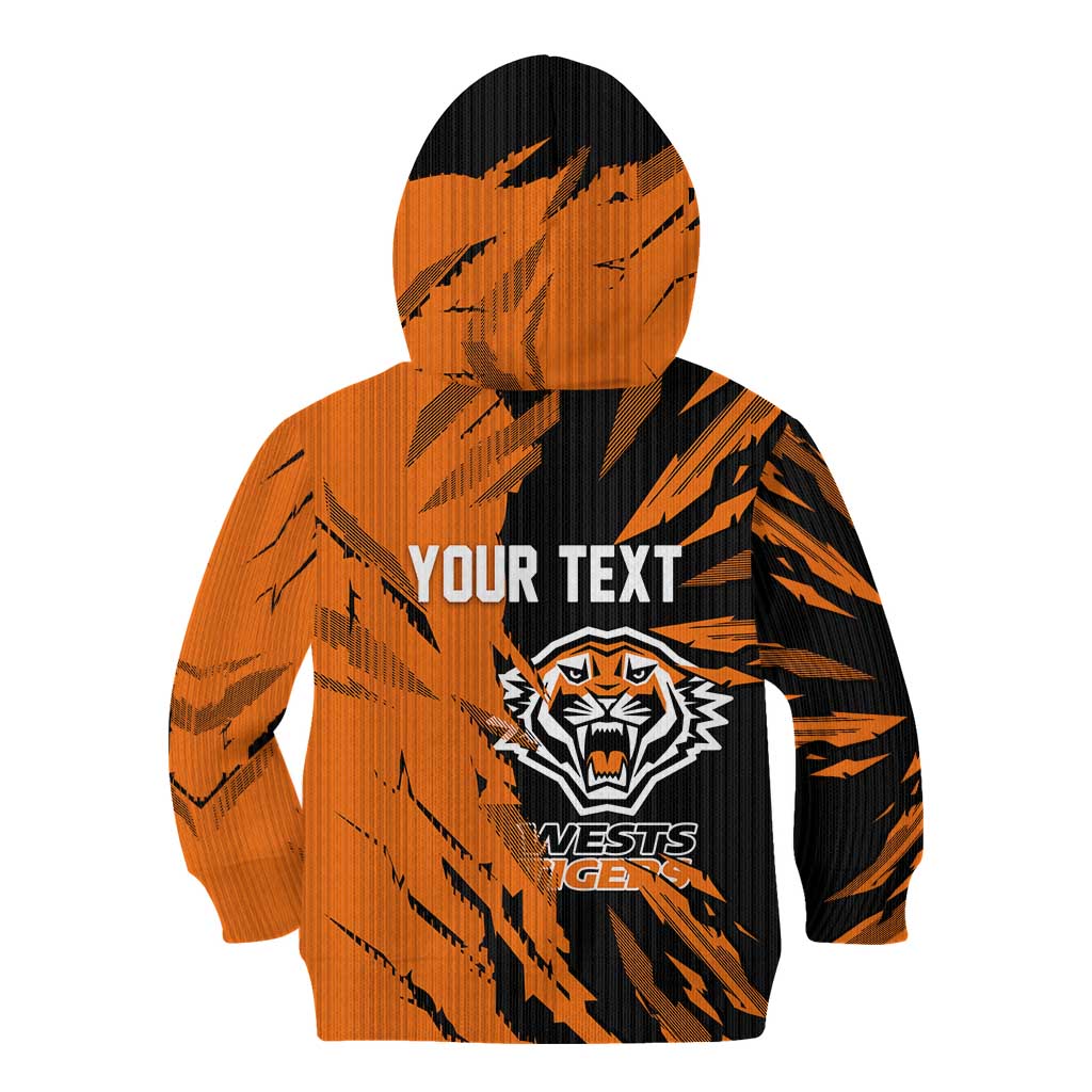 Personalized Wests Tigers Kid Hoodie Dynamic Lightning Mascot Rugby Australia