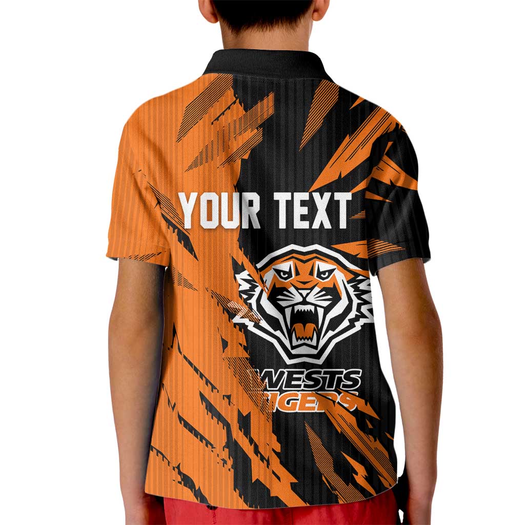 Personalized Wests Tigers Kid Polo Shirt Dynamic Lightning Mascot Rugby Australia