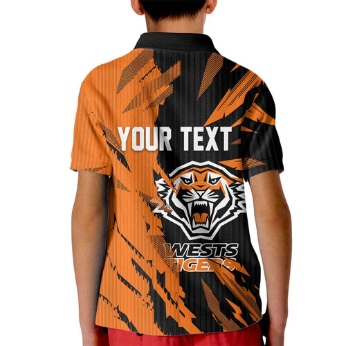 Personalized Wests Tigers Kid Polo Shirt Dynamic Lightning Mascot Rugby Australia