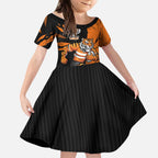 Personalized Wests Tigers Kid Short Sleeve Dress Dynamic Lightning Mascot Rugby Australia