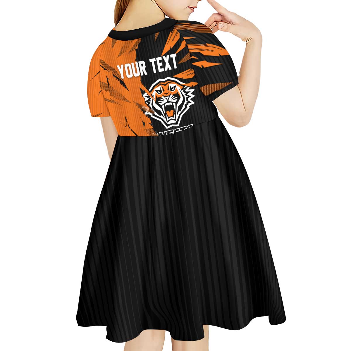 Personalized Wests Tigers Kid Short Sleeve Dress Dynamic Lightning Mascot Rugby Australia
