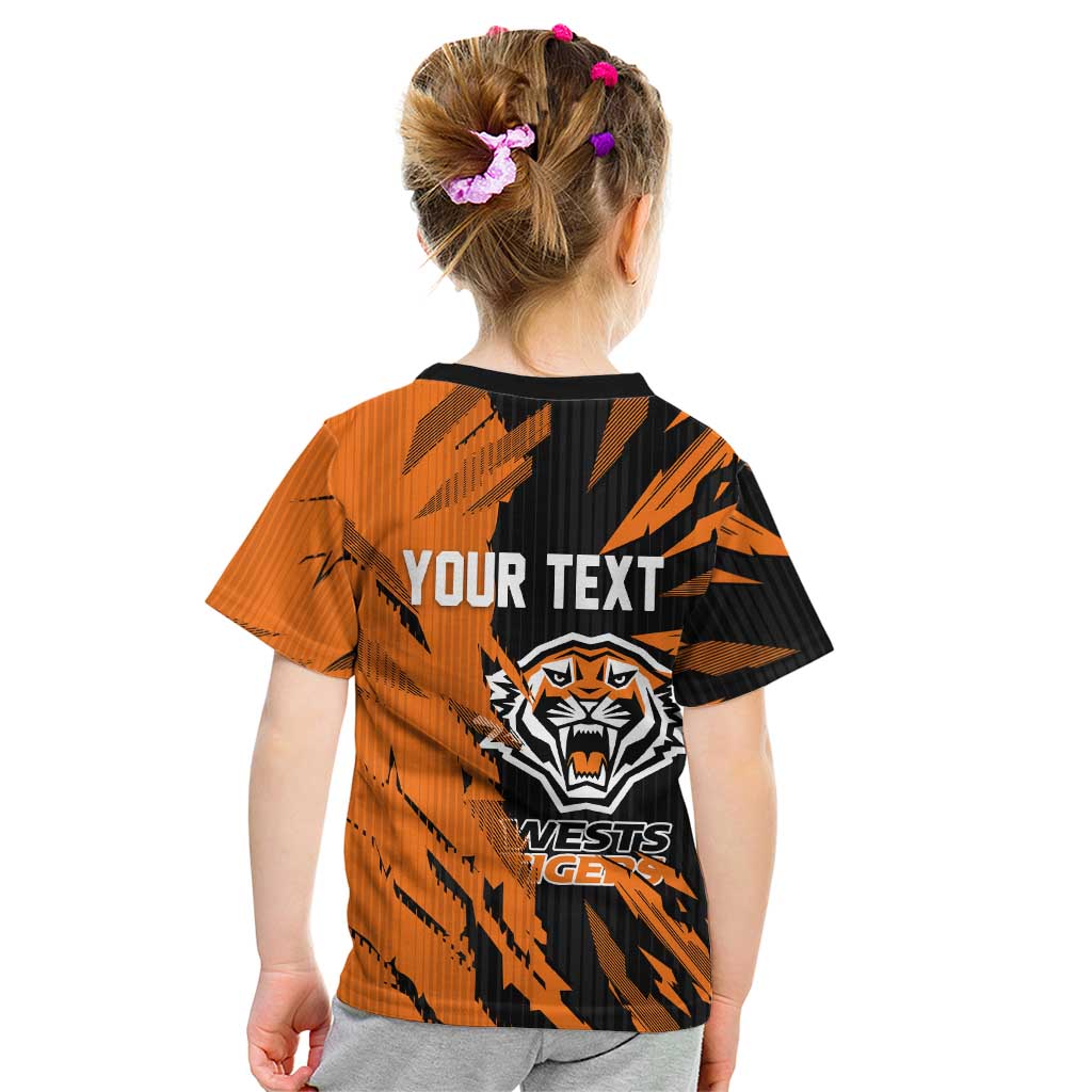 Personalized Wests Tigers Kid T Shirt Dynamic Lightning Mascot Rugby Australia