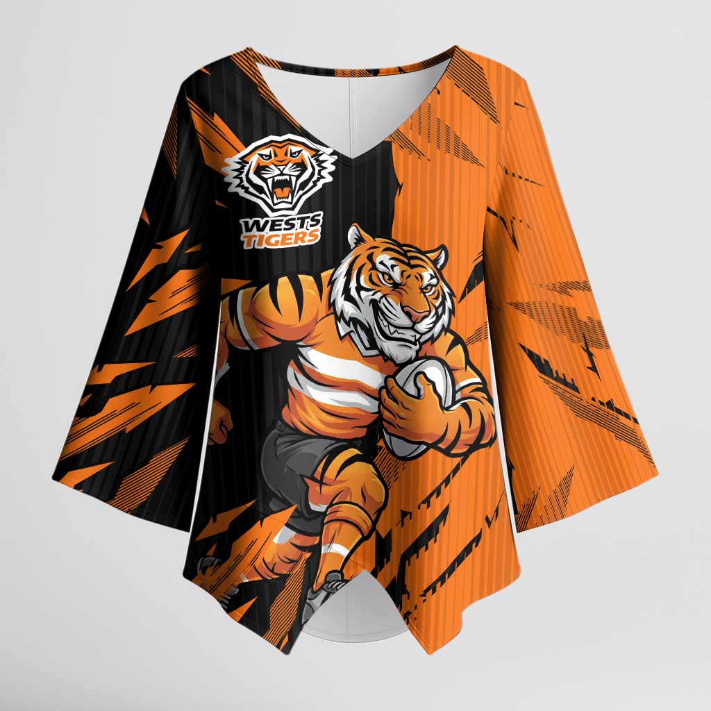 Personalized Wests Tigers Kimono Sleeve Blouse Dynamic Lightning Mascot Rugby Australia