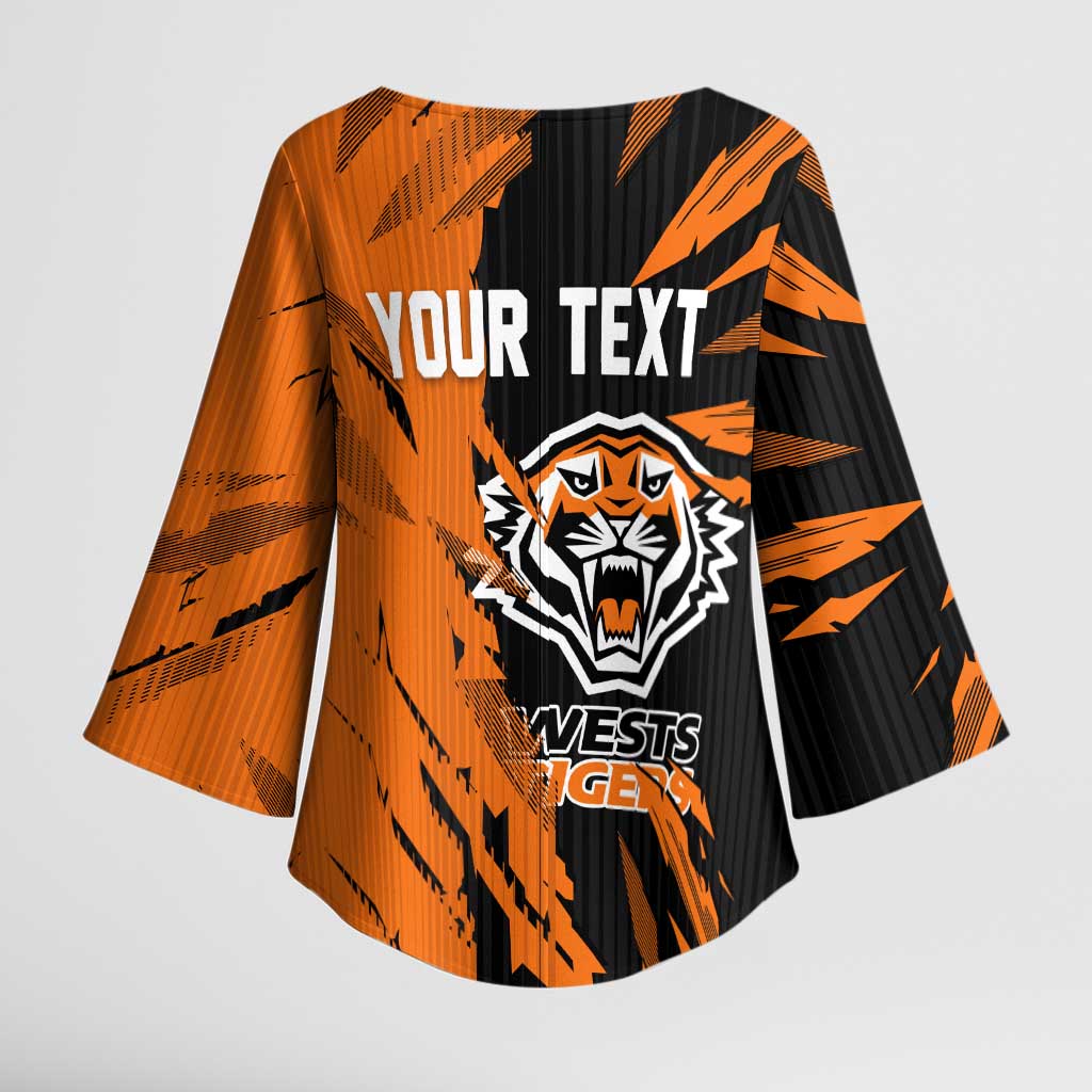 Personalized Wests Tigers Kimono Sleeve Blouse Dynamic Lightning Mascot Rugby Australia