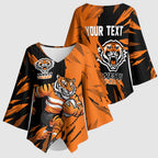 Personalized Wests Tigers Kimono Sleeve Blouse Dynamic Lightning Mascot Rugby Australia