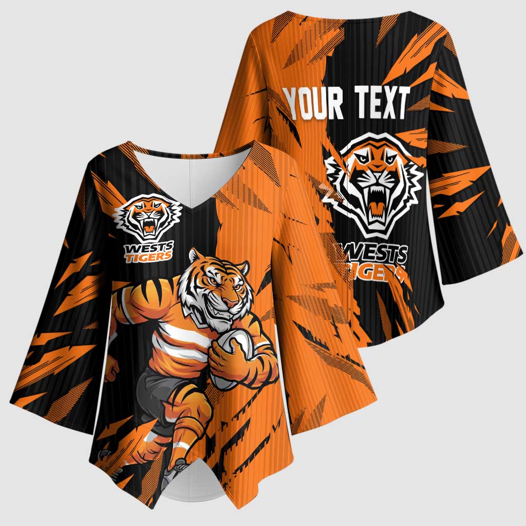 Personalized Wests Tigers Kimono Sleeve Blouse Dynamic Lightning Mascot Rugby Australia