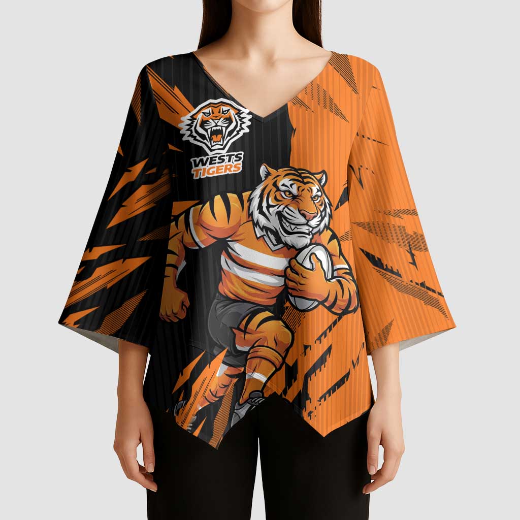 Personalized Wests Tigers Kimono Sleeve Blouse Dynamic Lightning Mascot Rugby Australia