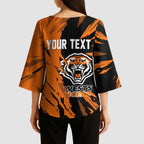 Personalized Wests Tigers Kimono Sleeve Blouse Dynamic Lightning Mascot Rugby Australia
