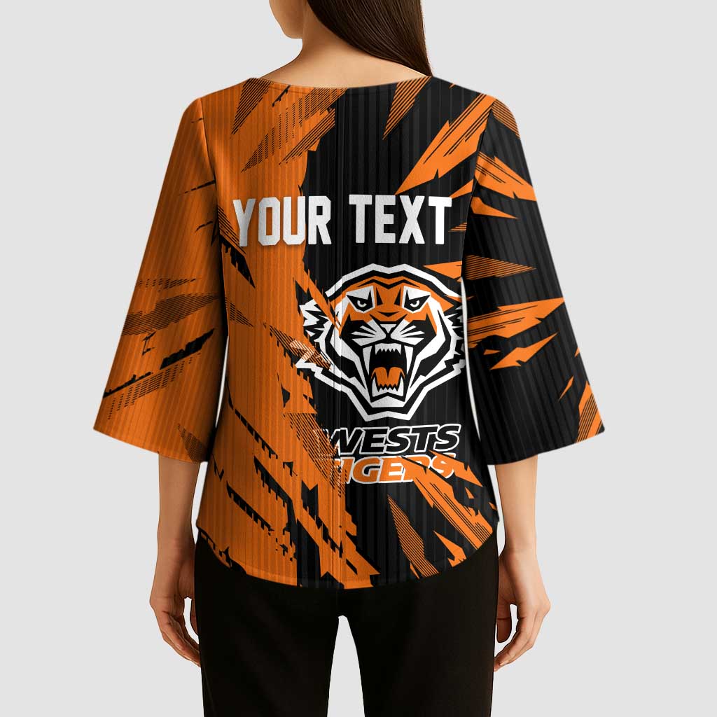 Personalized Wests Tigers Kimono Sleeve Blouse Dynamic Lightning Mascot Rugby Australia