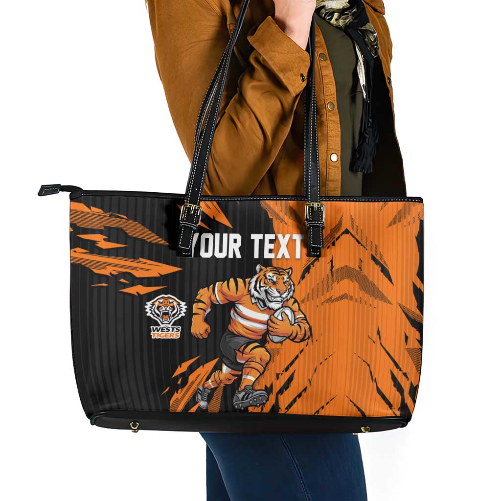 Personalized Wests Tigers Leather Tote Bag Dynamic Lightning Mascot Rugby Australia