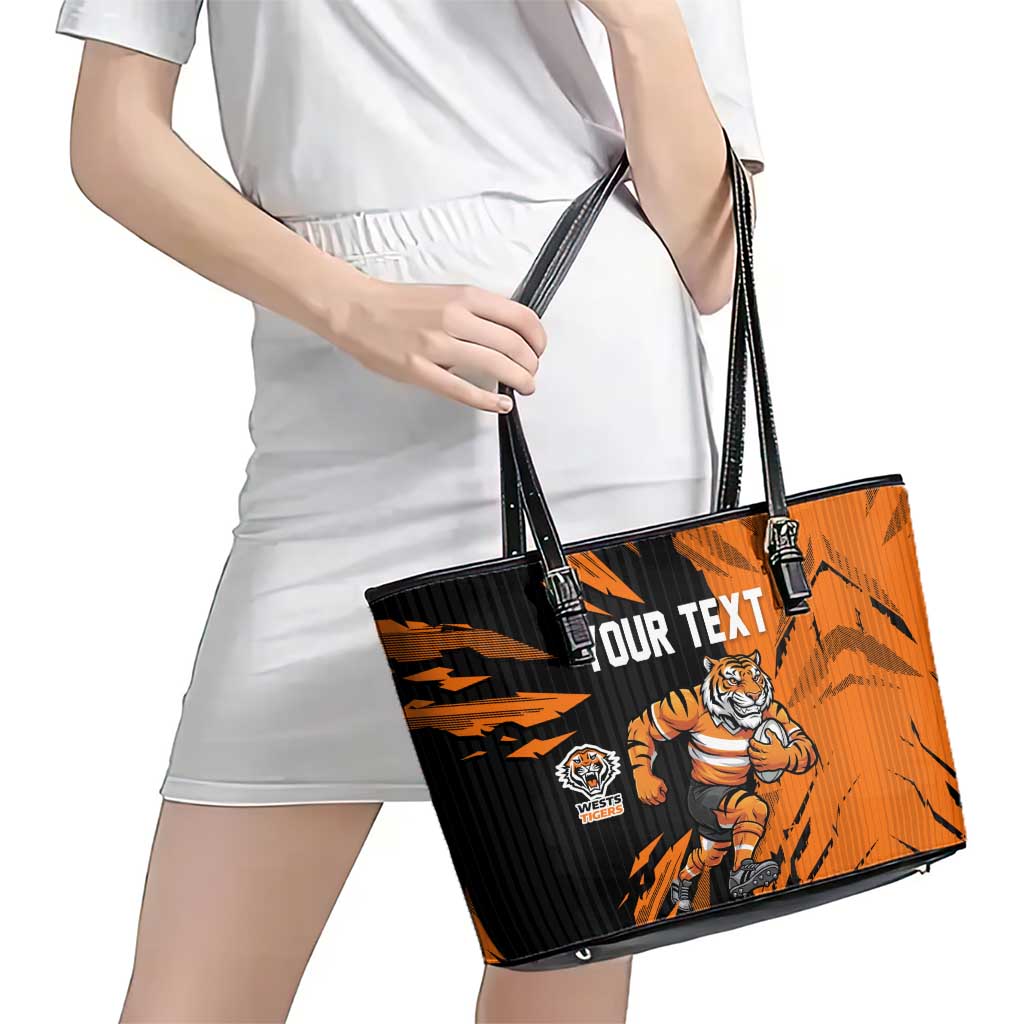 Personalized Wests Tigers Leather Tote Bag Dynamic Lightning Mascot Rugby Australia