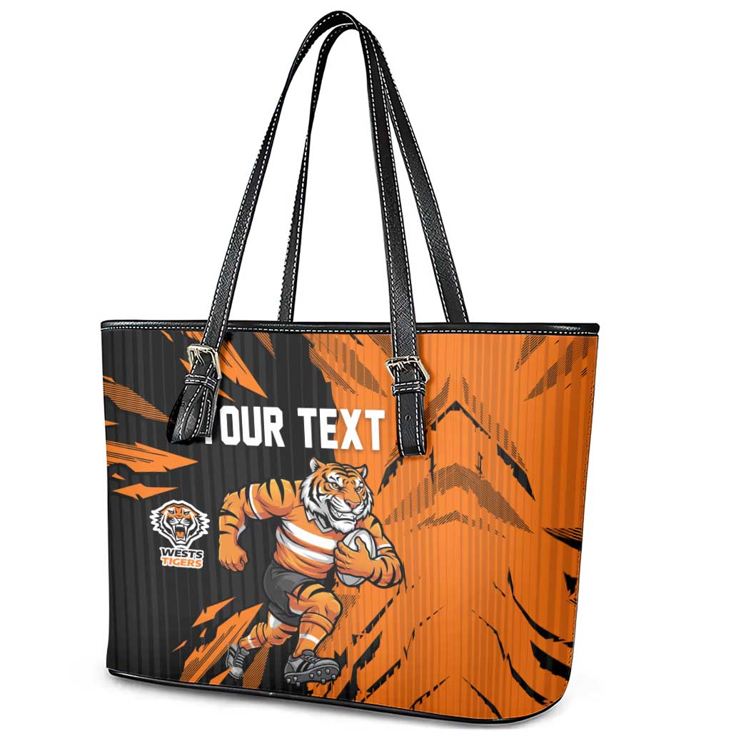 Personalized Wests Tigers Leather Tote Bag Dynamic Lightning Mascot Rugby Australia