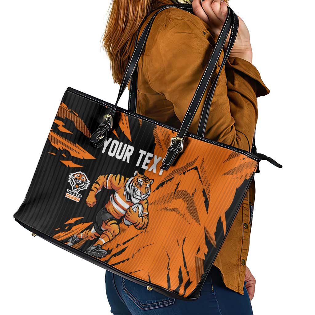 Personalized Wests Tigers Leather Tote Bag Dynamic Lightning Mascot Rugby Australia