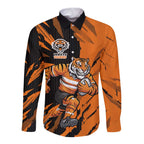 Personalized Wests Tigers Long Sleeve Button Shirt Dynamic Lightning Mascot Rugby Australia