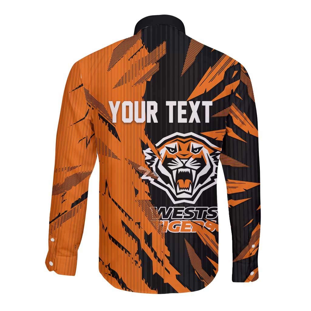 Personalized Wests Tigers Long Sleeve Button Shirt Dynamic Lightning Mascot Rugby Australia