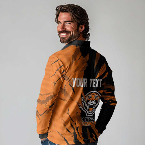 Personalized Wests Tigers Long Sleeve Polo Shirt Dynamic Lightning Mascot Rugby Australia