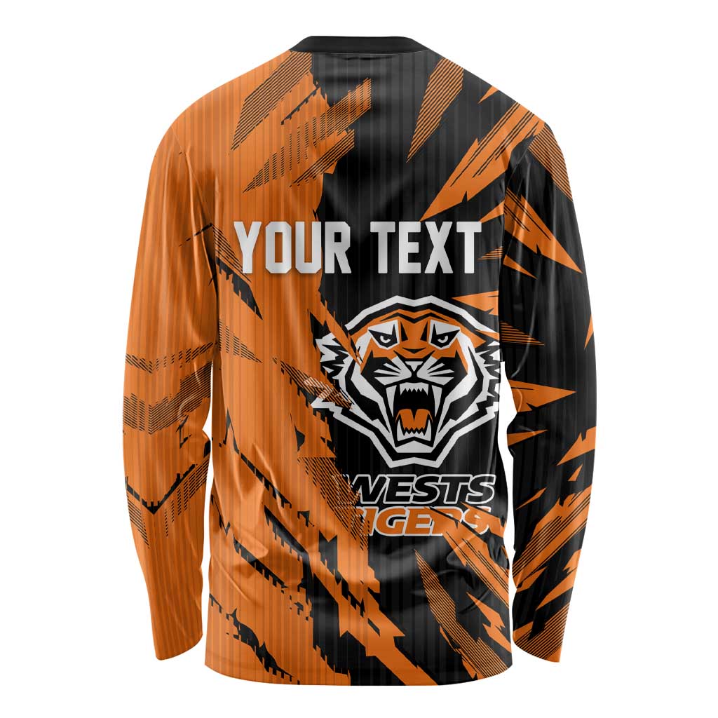 Personalized Wests Tigers Long Sleeve Shirt Dynamic Lightning Mascot Rugby Australia