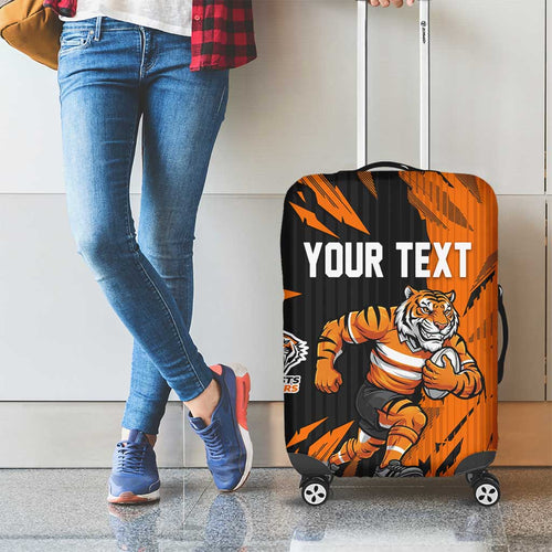 Personalized Wests Tigers Luggage Cover Dynamic Lightning Mascot Rugby Australia