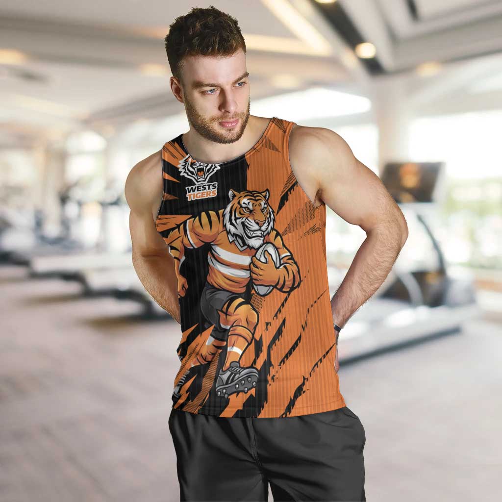 Personalized Wests Tigers Men Tank Top Dynamic Lightning Mascot Rugby Australia