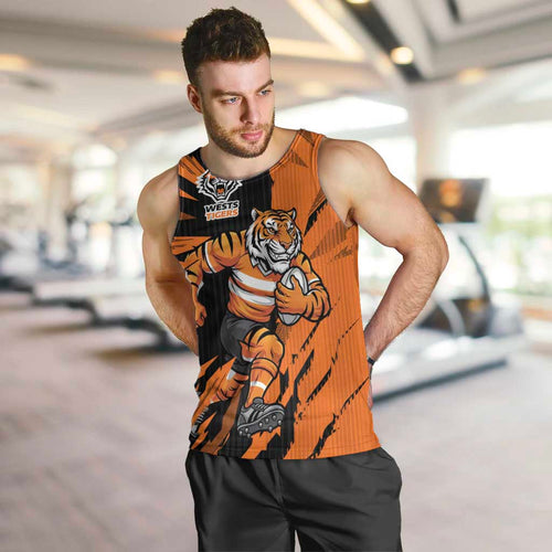 Personalized Wests Tigers Men Tank Top Dynamic Lightning Mascot Rugby Australia