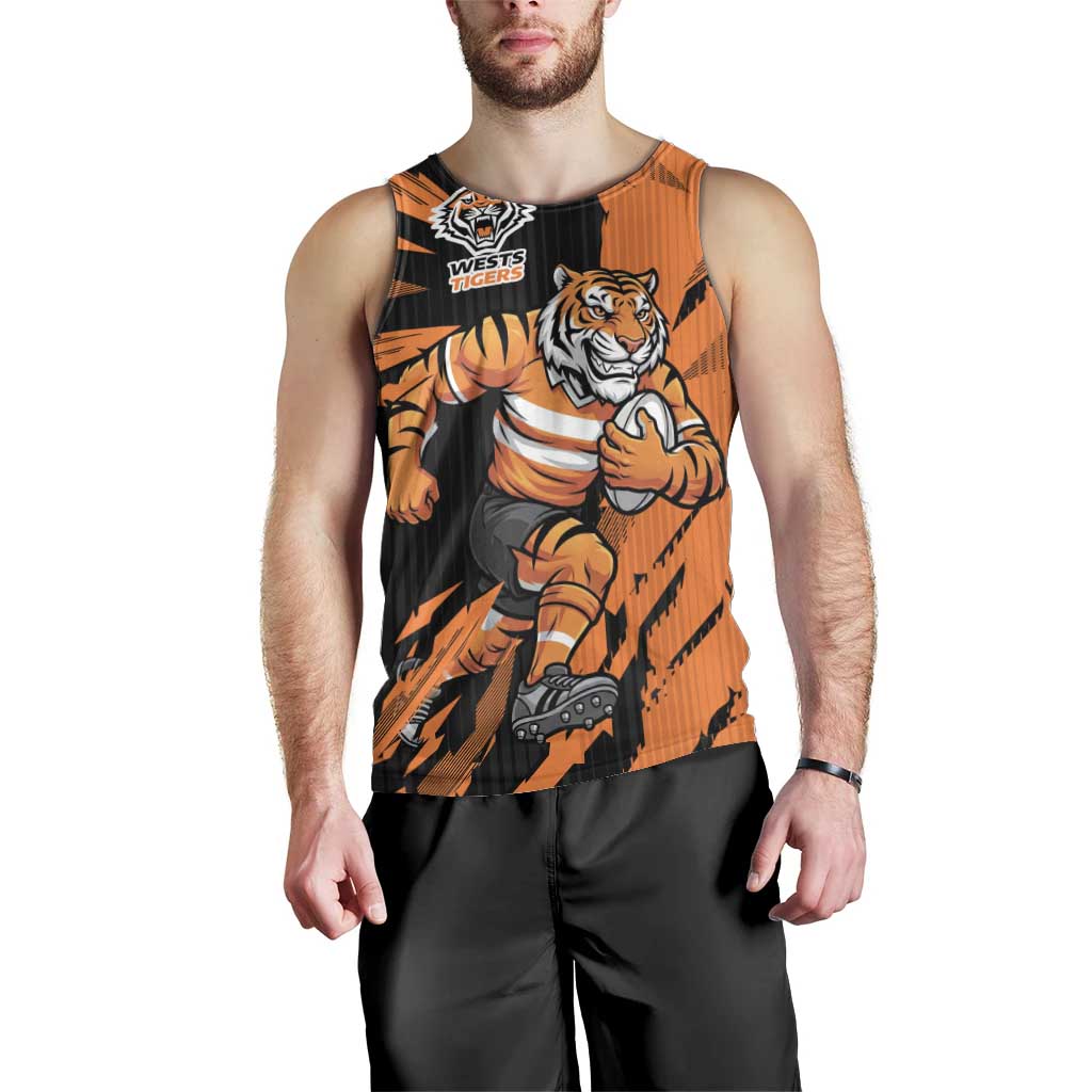 Personalized Wests Tigers Men Tank Top Dynamic Lightning Mascot Rugby Australia