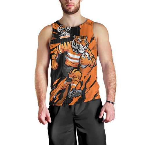 Personalized Wests Tigers Men Tank Top Dynamic Lightning Mascot Rugby Australia