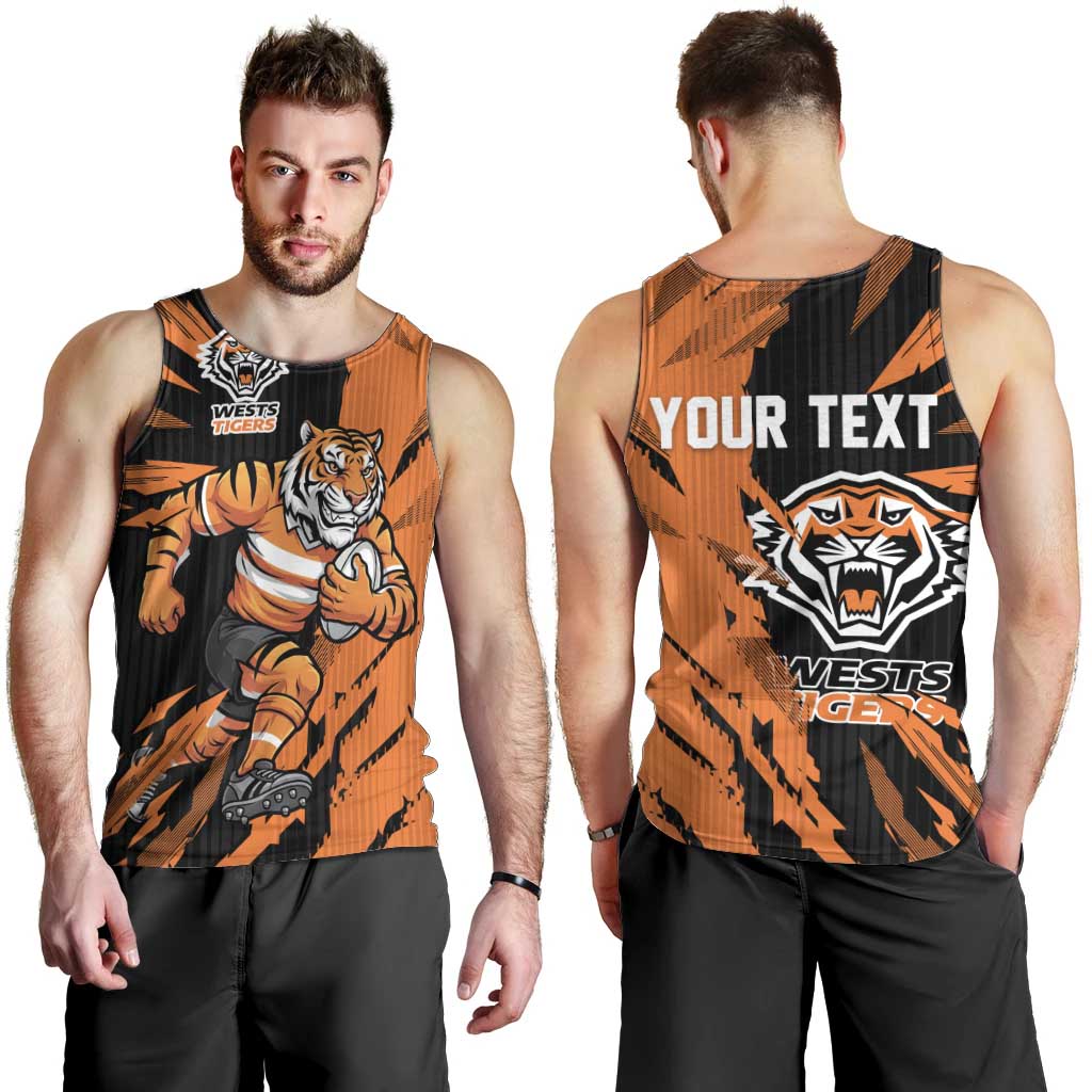 Personalized Wests Tigers Men Tank Top Dynamic Lightning Mascot Rugby Australia