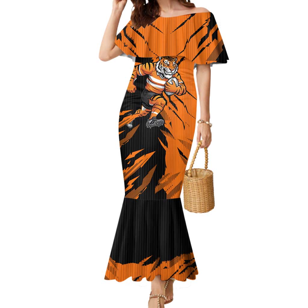 Personalized Wests Tigers Mermaid Dress Dynamic Lightning Mascot Rugby Australia