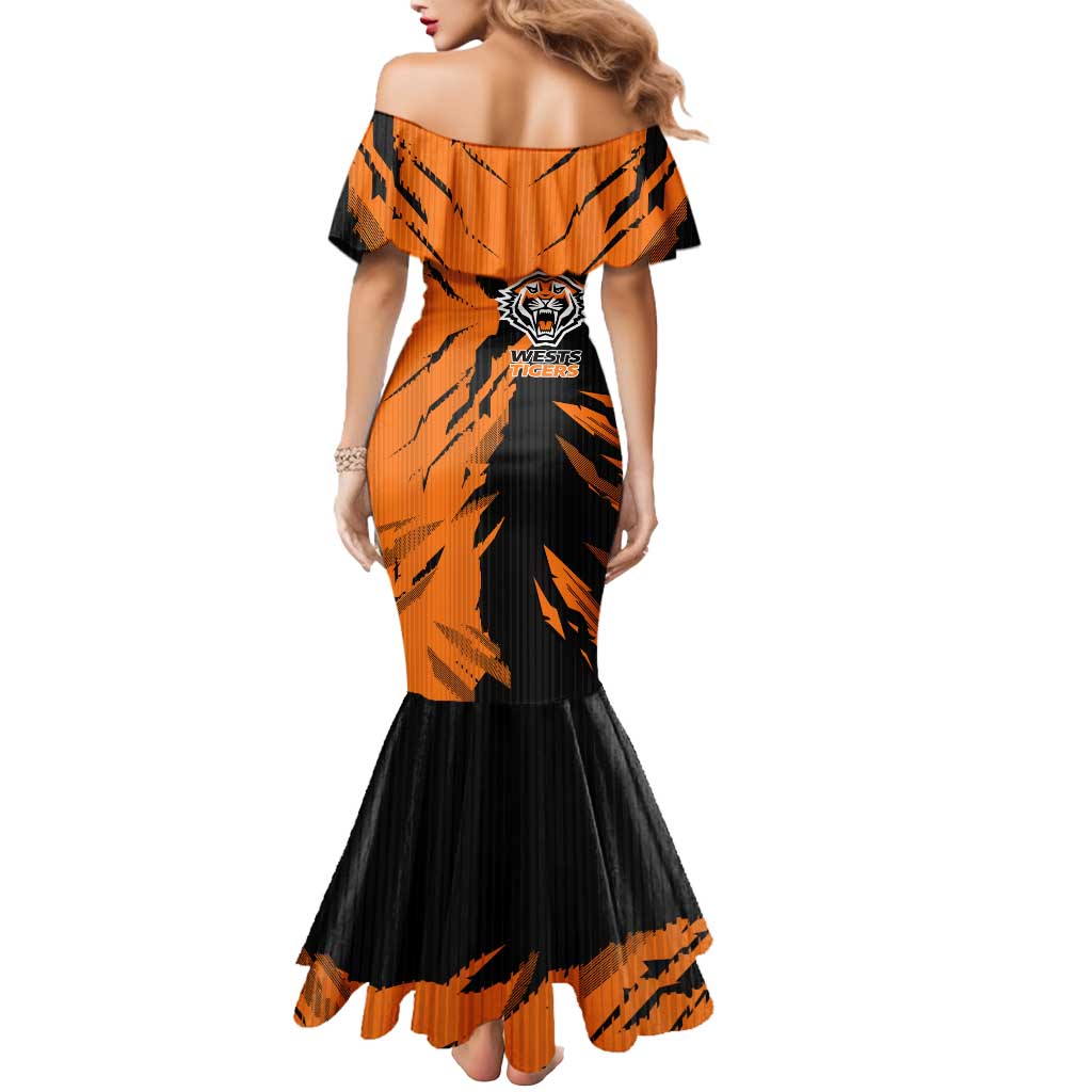Personalized Wests Tigers Mermaid Dress Dynamic Lightning Mascot Rugby Australia