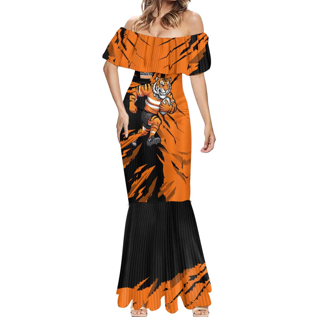 Personalized Wests Tigers Mermaid Dress Dynamic Lightning Mascot Rugby Australia