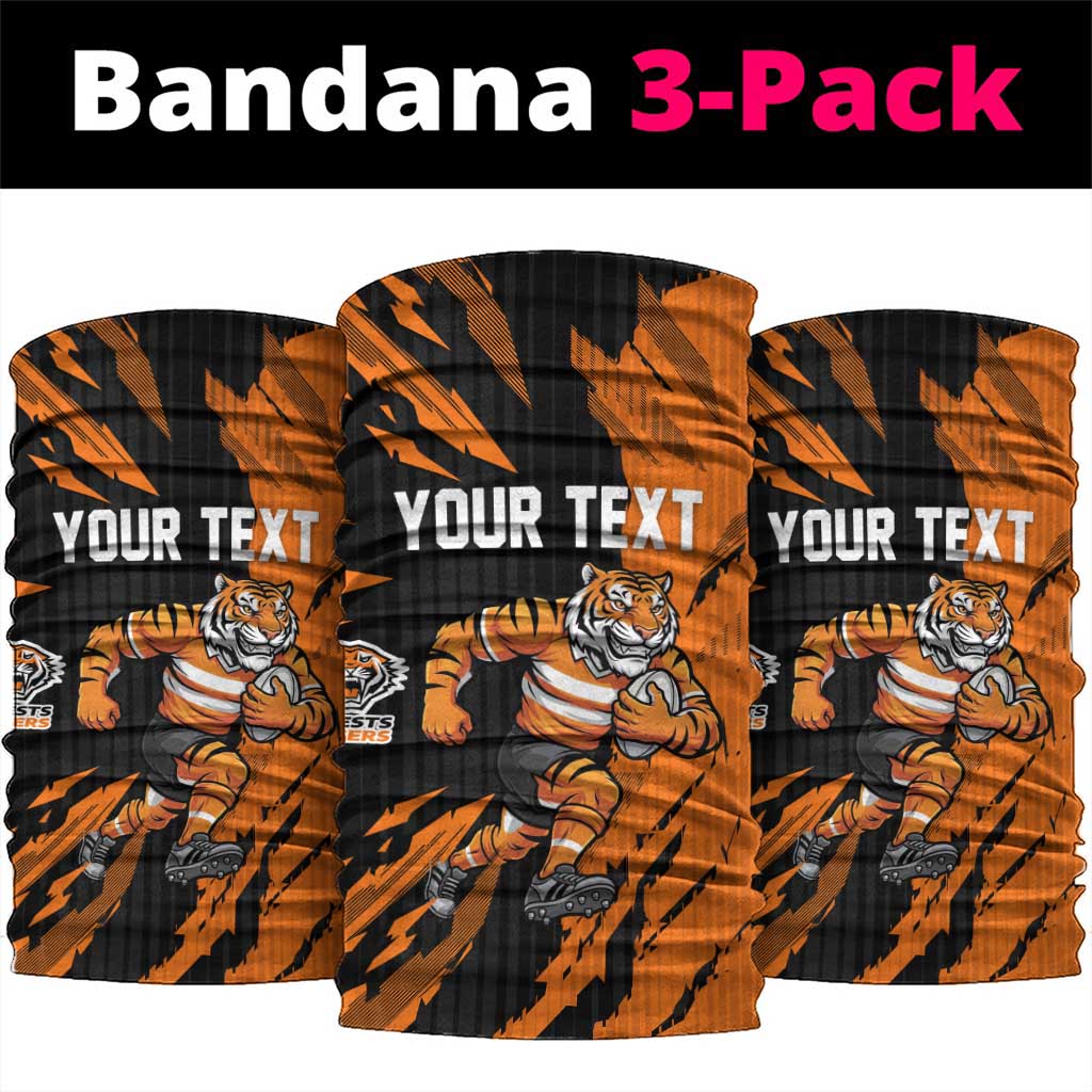 Personalized Wests Tigers Neck Gaiter Dynamic Lightning Mascot Rugby Australia