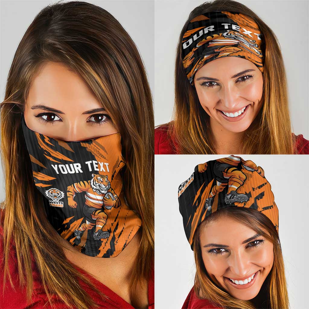Personalized Wests Tigers Neck Gaiter Dynamic Lightning Mascot Rugby Australia
