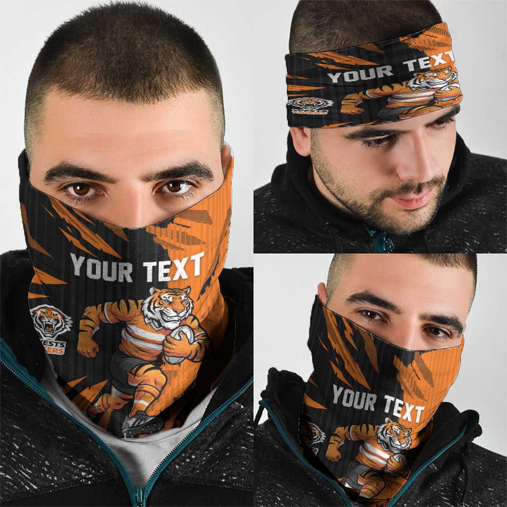 Personalized Wests Tigers Neck Gaiter Dynamic Lightning Mascot Rugby Australia