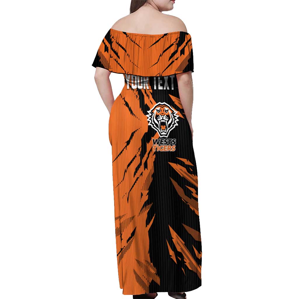 Personalized Wests Tigers Off Shoulder Maxi Dress Dynamic Lightning Mascot Rugby Australia