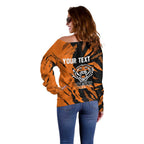 Personalized Wests Tigers Off Shoulder Sweater Dynamic Lightning Mascot Rugby Australia