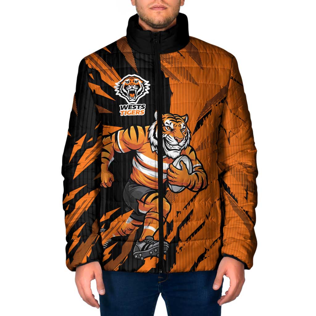 Personalized Wests Tigers Padded Jacket Dynamic Lightning Mascot Rugby Australia