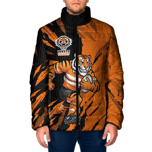 Personalized Wests Tigers Padded Jacket Dynamic Lightning Mascot Rugby Australia