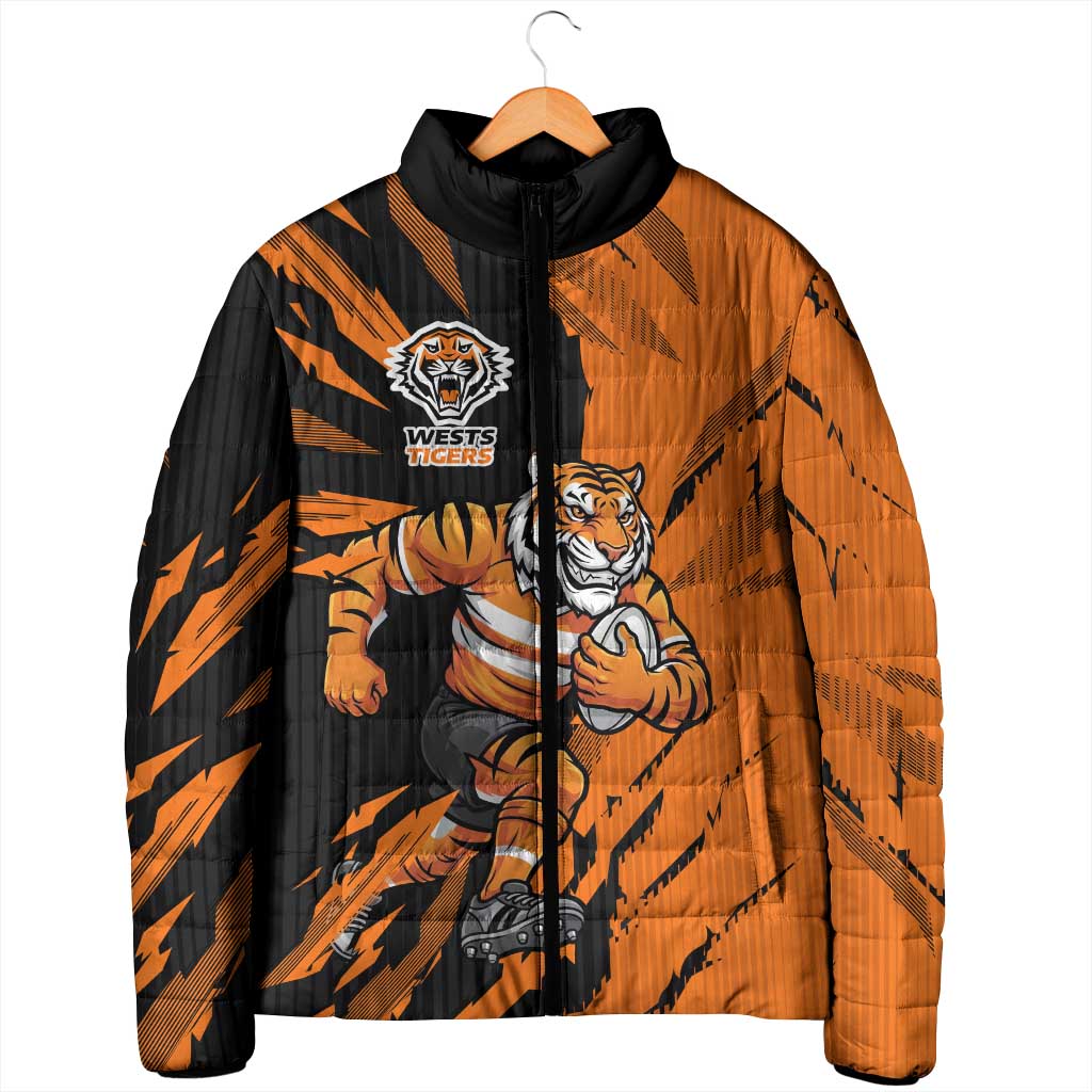 Personalized Wests Tigers Padded Jacket Dynamic Lightning Mascot Rugby Australia