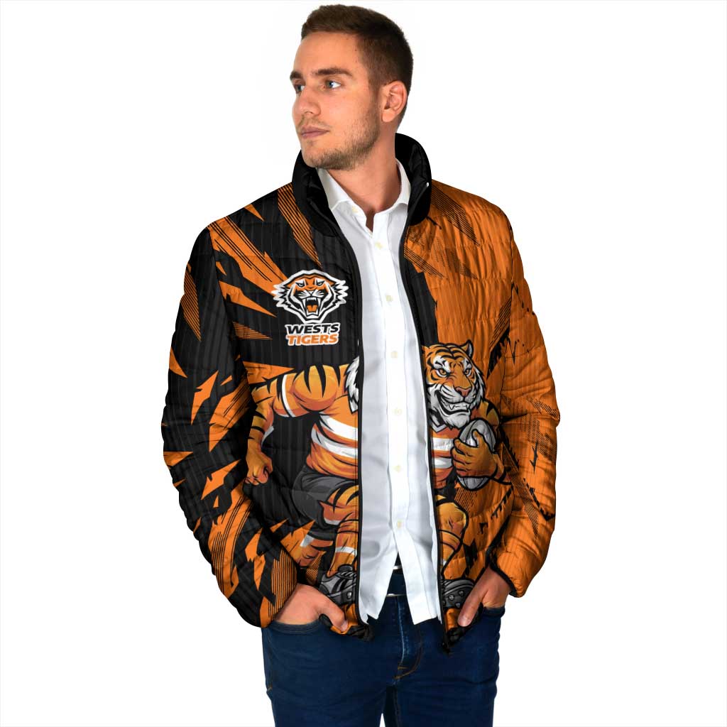 Personalized Wests Tigers Padded Jacket Dynamic Lightning Mascot Rugby Australia