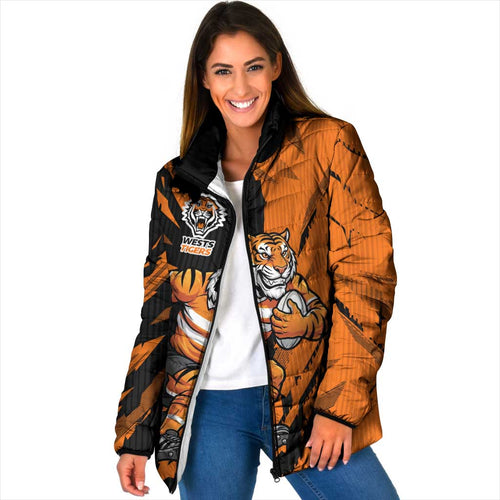 Personalized Wests Tigers Padded Jacket Dynamic Lightning Mascot Rugby Australia