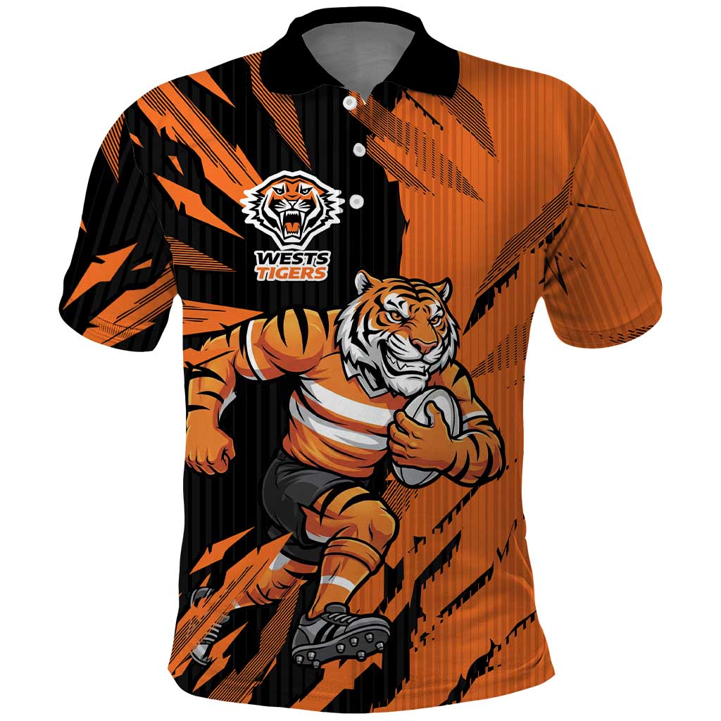 Personalized Wests Tigers Polo Shirt Dynamic Lightning Mascot Rugby Australia