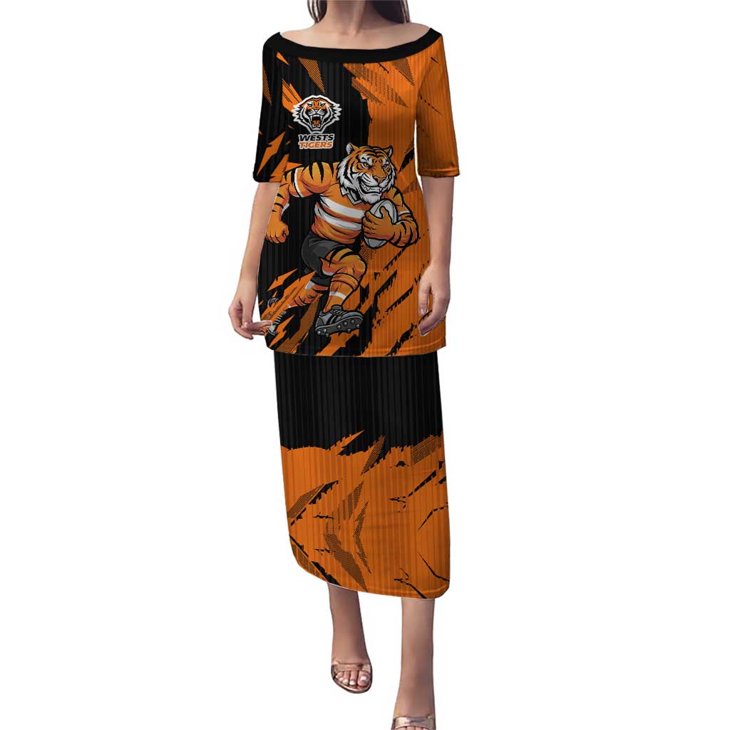 Personalized Wests Tigers Puletasi Dynamic Lightning Mascot Rugby Australia