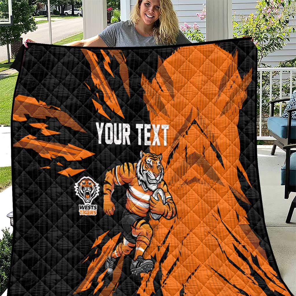 Personalized Wests Tigers Quilt Dynamic Lightning Mascot Rugby Australia
